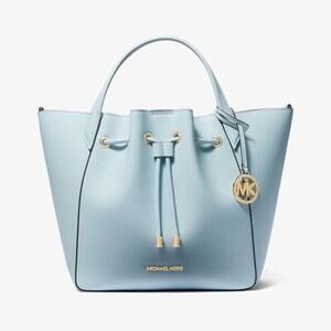 Michael Kors Light Blue Large Faux Leather Bucket Bag New Retails $558‎
